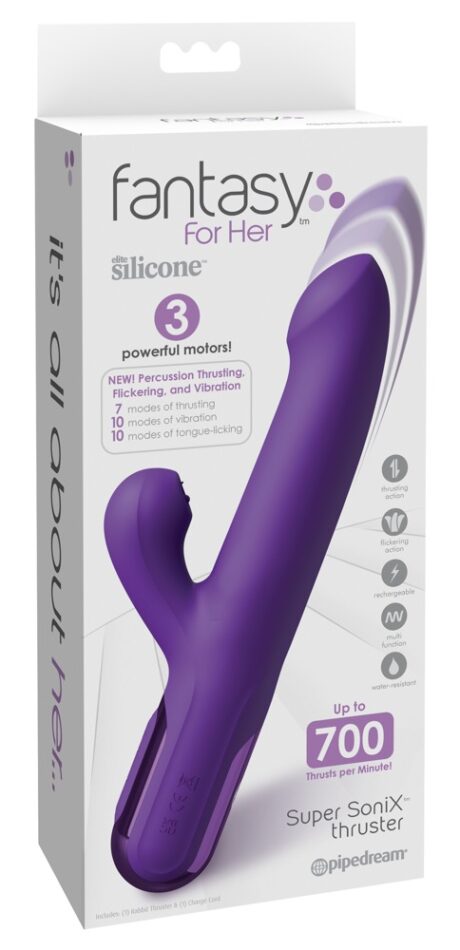 Vibrator Rabbit Super Sonic cu mișcare de împingere Mov
