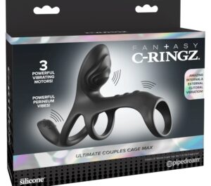 Fantasy C-Ringz Ultimate Couples Cage Max Inel vibrator pentru cupluri cu 3 motoare Negru