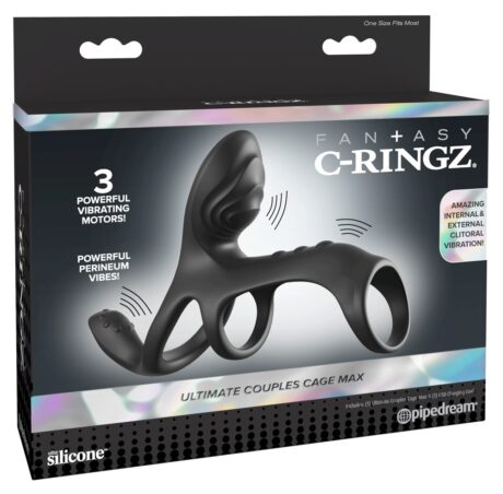 Fantasy C-Ringz Ultimate Couples Cage Max Inel vibrator pentru cupluri cu 3 motoare Negru