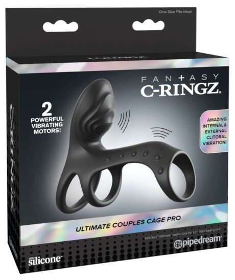 FCR Couples Cage Pro Negru Inel Vibrator pentru Cupluri cu Vibrații Duale