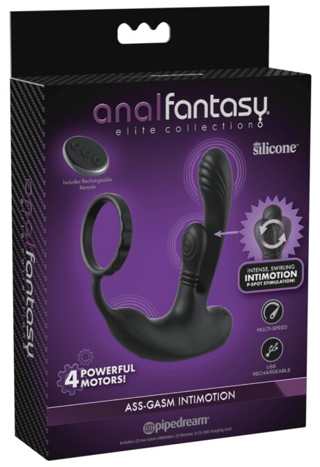 AFE Ass-Gasm IntiMotion Negru – Vibrator Anal cu Inel pentru Penis și Telecomandă