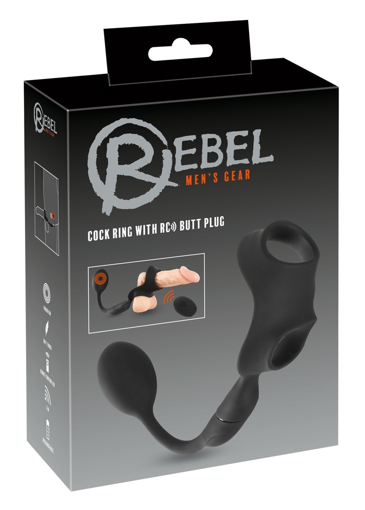 REBEL Inel pentru Penis și Testicule cu Dop Anal Vibrator și Telecomandă