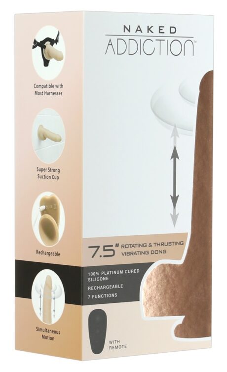 Naked Addiction 7.5 Roșu Vibrator realist rotativ cu vibrații mișcare thrust și telecomandă