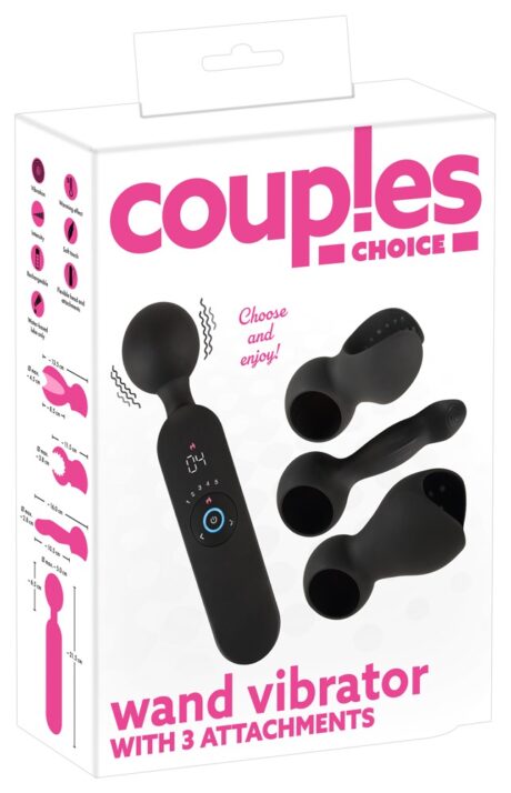 Couples Choice Vibrator Tip Wand cu 3 Accesorii și Funcție de Încălzire