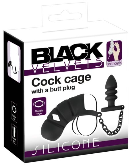 Black Velvets Cușcă pentru Penis cu Inel și Plug Anal