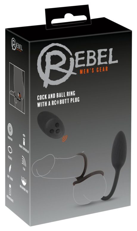 Rebel Cock & Ball Ring cu Dop Anal Vibrator și Telecomandă