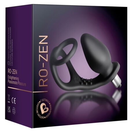 Rocks Off RO-ZEN Negru Inel pentru Penis și Testicule cu Dop Anal Vibrator