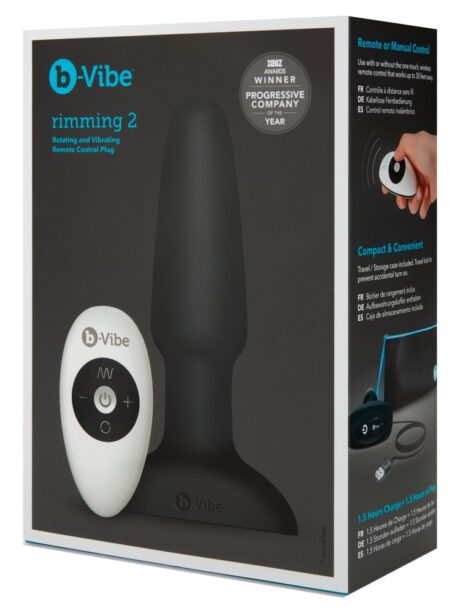 b-Vibe Rimming Dop Negru – Dop Anal cu Vibrații, Perle Rotative și Telecomandă