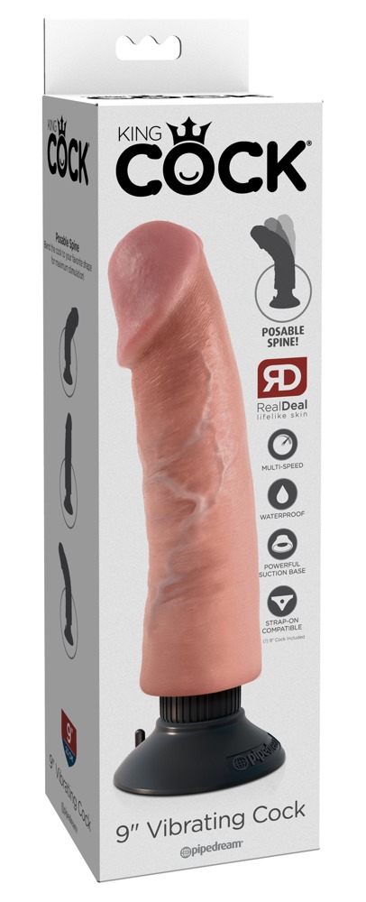 King Cock 9 Inch Vibrator Realist cu Tijă Flexibilă și Ventuză