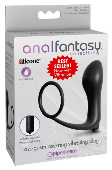 Ass-Gasm Cockring Vibrator cu Dop Anal și Vibrații Reîncărcabile