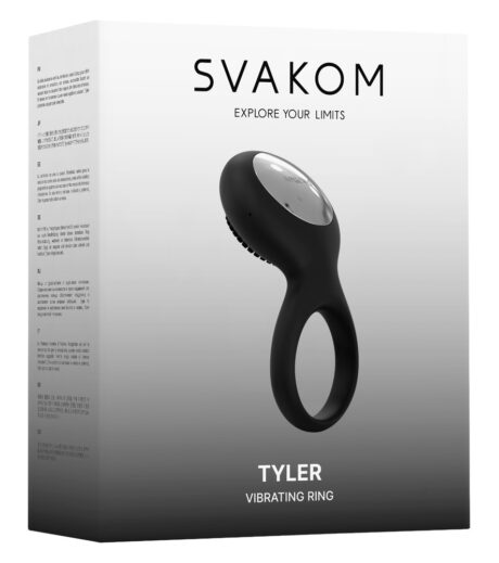 SVAKOM Tyler Negru Inel vibrant pentru penis cu stimulator texturat 5 moduri și 5 intensități