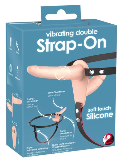 Strap-On Vibrant cu Dildo Dublu – 10 Moduri de Vibrație