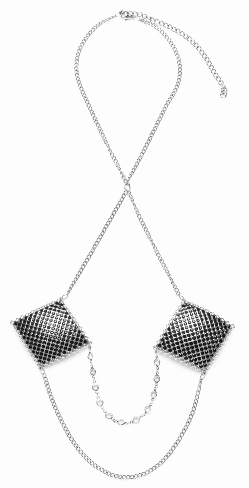 Nipple Bijuterii Argintiu Lanț Cottelli Accessoires cu Pietre Negre - imagine 5