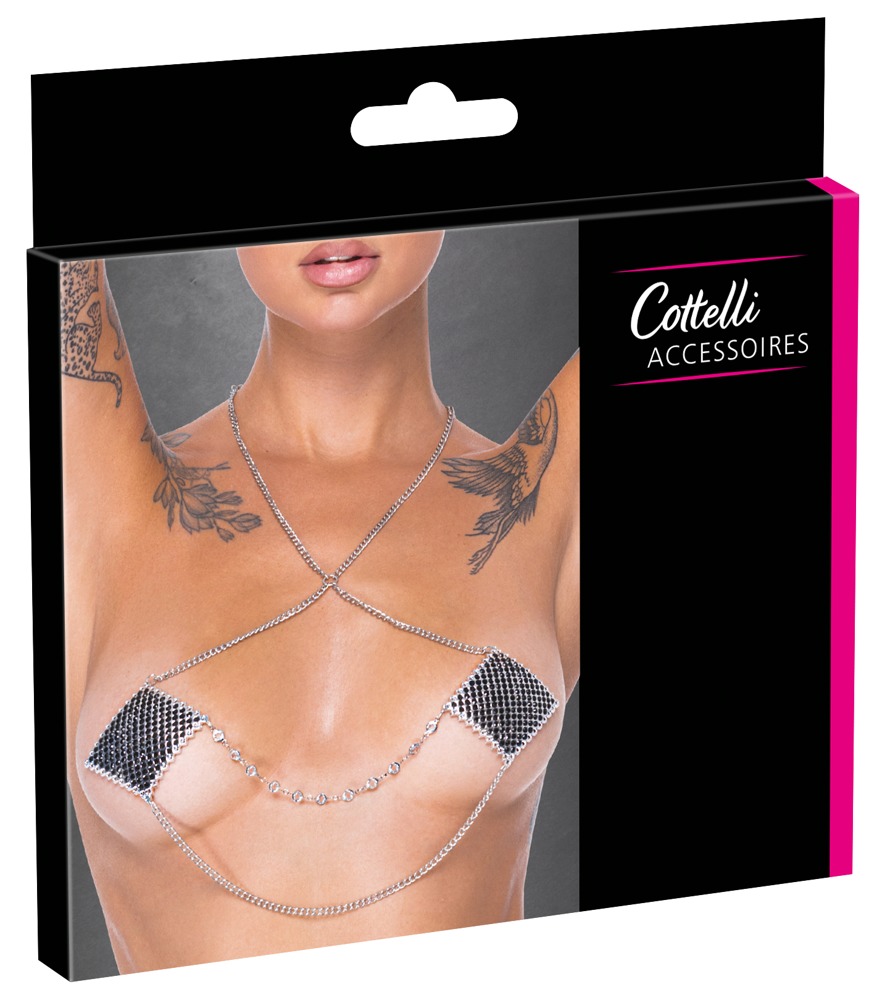 Nipple Bijuterii Argintiu Lanț Cottelli Accessoires cu Pietre Negre - imagine 6