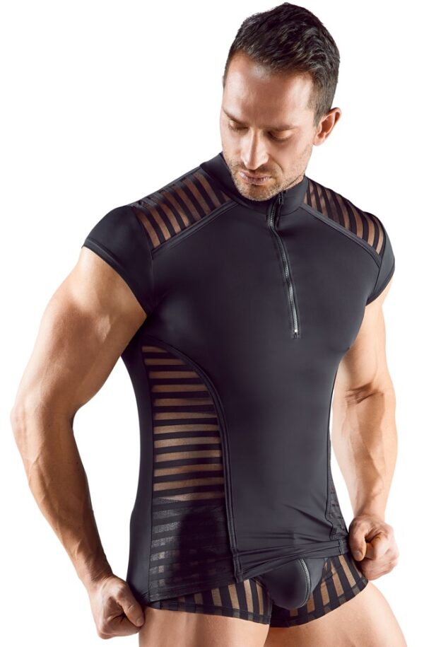 Cămașă pentru bărbați cu fermoar și inserții transparente culoare negru - imagine 3