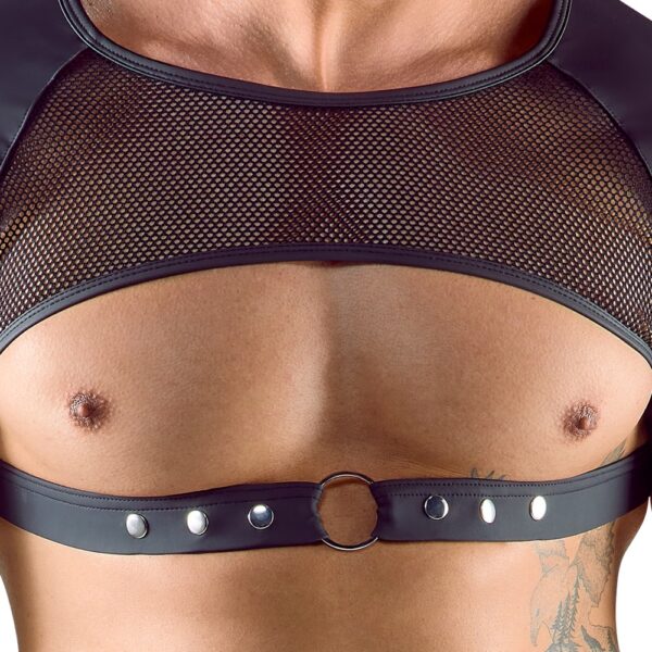 Svenjoyment Crop Top pentru Bărbați cu Piept Decupat și Plasă, Negru - imagine 5