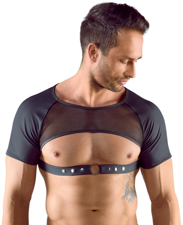Svenjoyment Crop Top pentru Bărbați cu Piept Decupat și Plasă, Negru - imagine 2