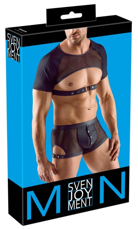 Svenjoyment Crop Top pentru Bărbați cu Piept Decupat și Plasă, Negru