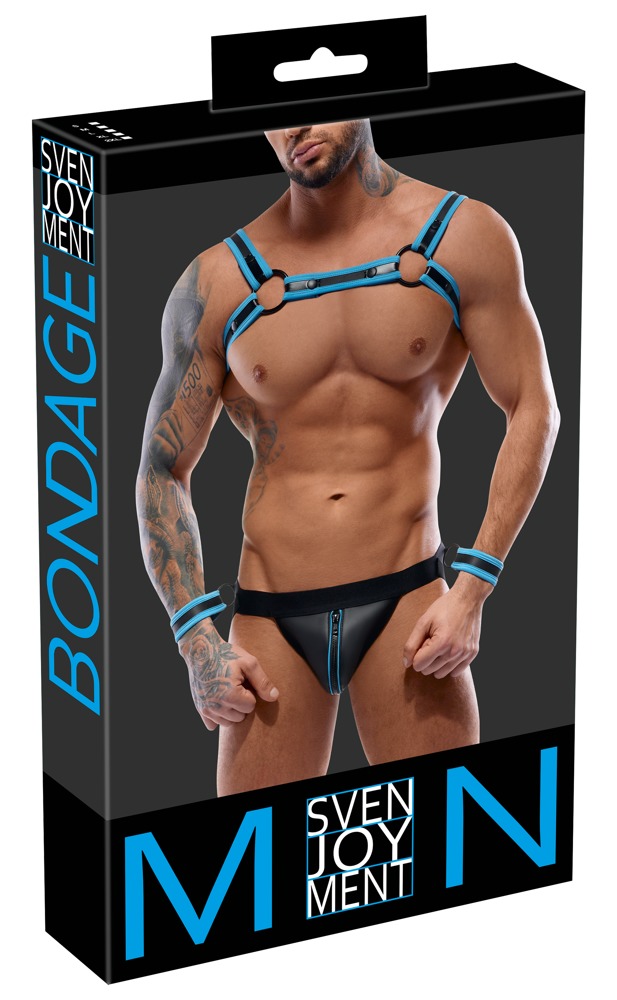Svenjoyment BONDAGE Set Bărbați Negru Albastru cu Ham Jock și Cătușe