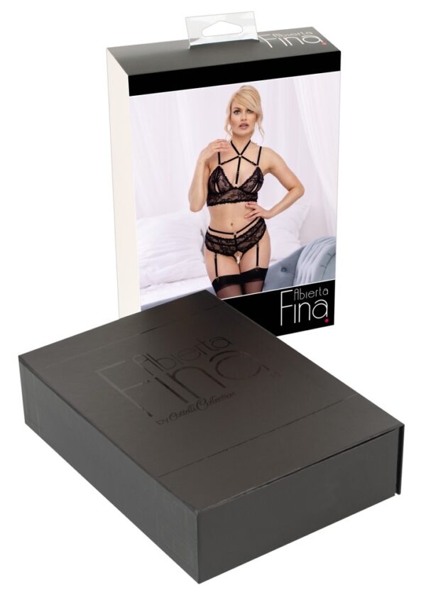 Abierta Fina Set Sutien Negru cu Portjartier și Dantelă - imagine 7