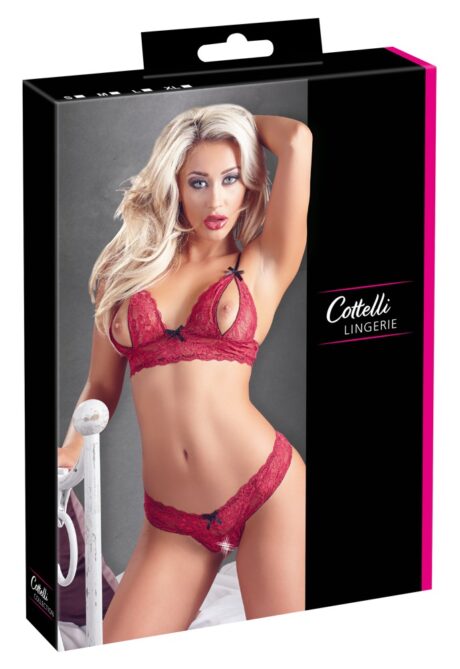 Set sutien din dantelă roșie cu tanga