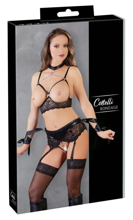 Set sutien bondage cu portjartier și choker