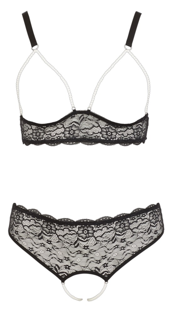 Pearl Set Negru cu Sutien și Tanga cu Perle - imagine 6