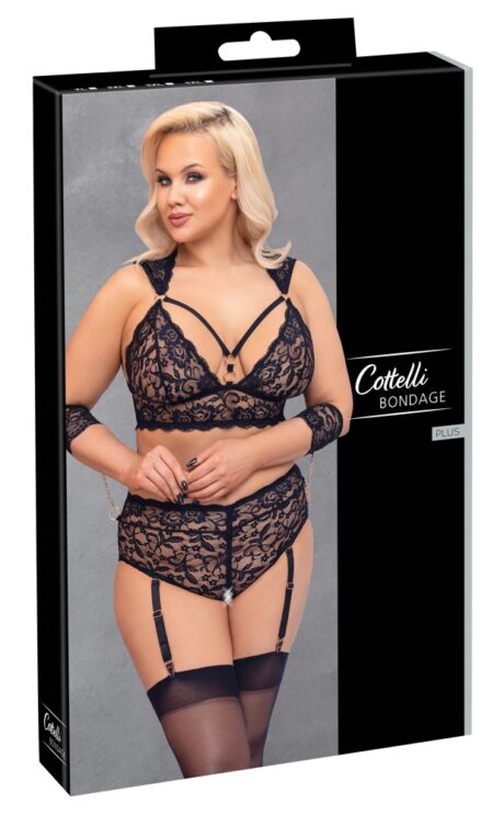 Cottelli BONDAGE PLUS Set Lenjerie Bondage 3 Piese cu Sutien și Chiloți Decupați, 4XL
