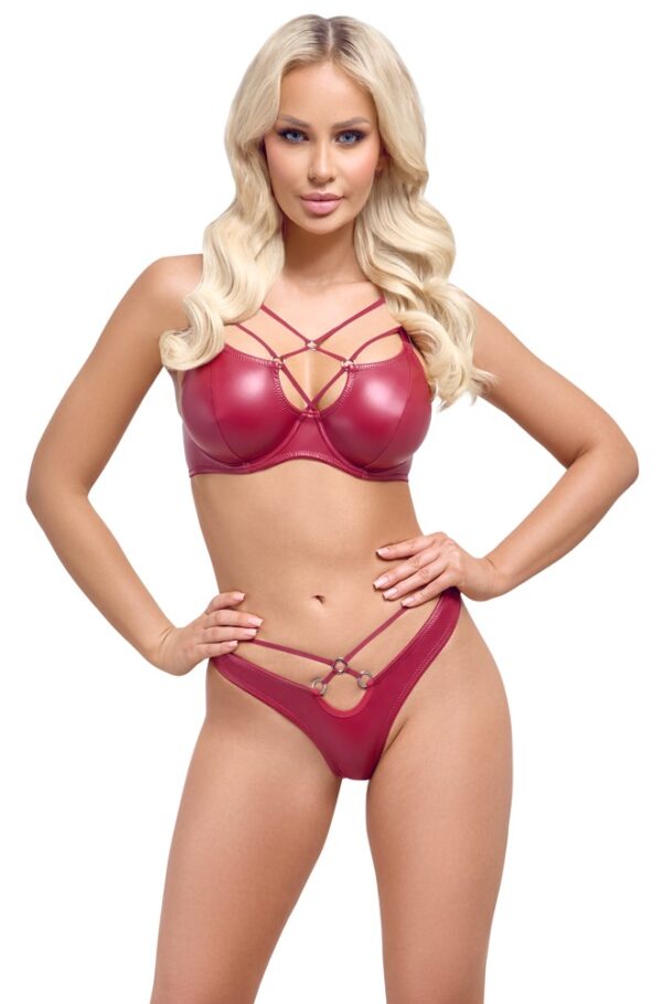 Cottelli LINGERIE Set Sutien cu Balene și Tanga Roșu Wet Look - imagine 2