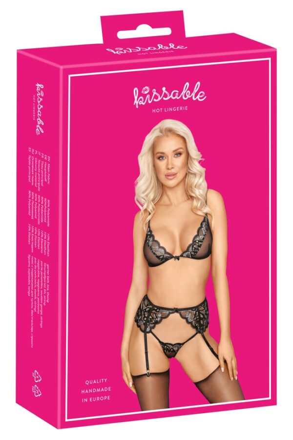 Kissable Set Sutien, Portjartier și String din Dantelă