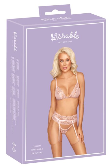 Kissable Set Sutien, Portjartier și String Roz L/XL