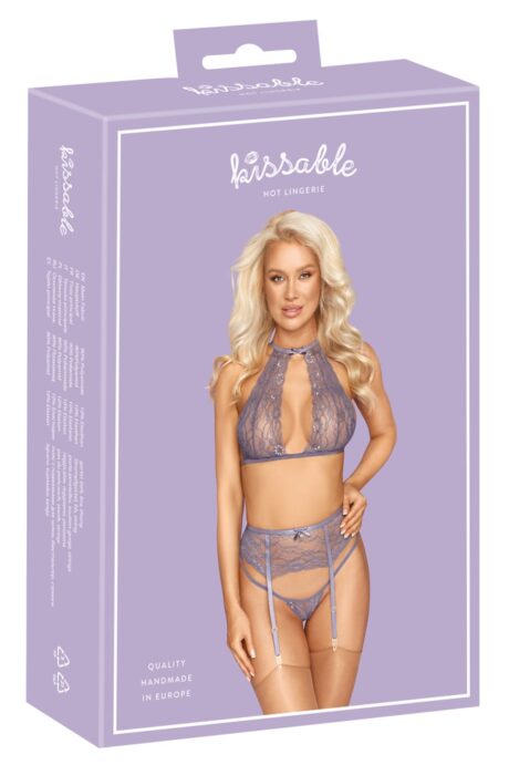 Kissable Set Sutien, Portjartier și String Lavandă L/XL