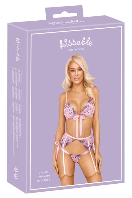 Kissable Set Sutien, Portjartier și String Embroidery L/XL
