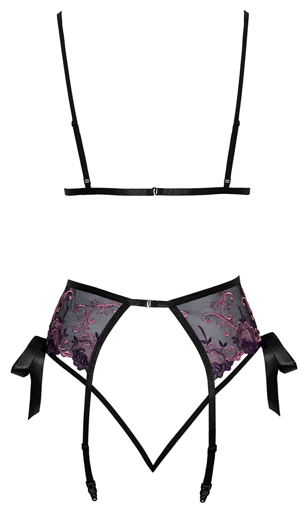 Kissable Set Sutien Portjartier și Tanga cu Broderie Florală L/XL - imagine 5