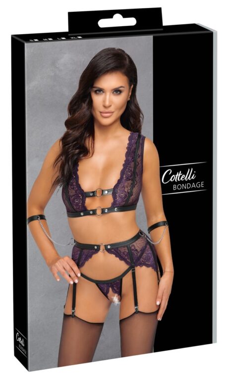 Cottelli BONDAGE Set Bralette, Portjartier și Tanga Decupat Bondage