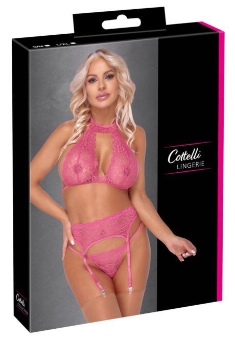 Cottelli LINGERIE Set Sutien, Portjartier și Tanga din Dantelă L/XL