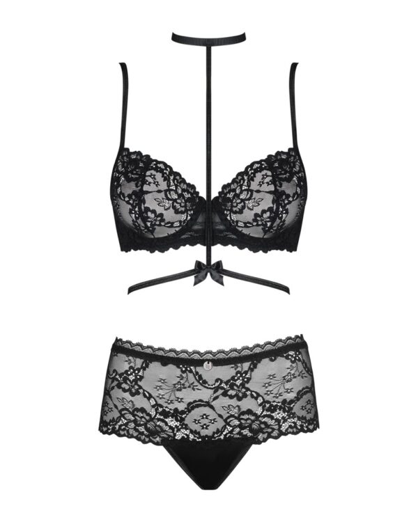 Obsessive Set Sutien și Pantaloni Scurți din Dantelă Neagră - imagine 3