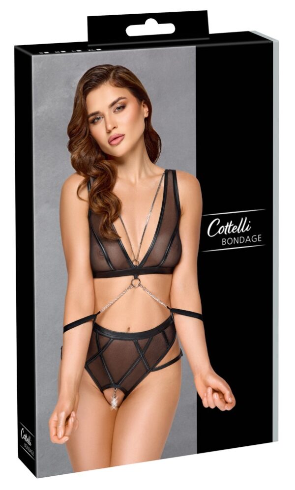 Cottelli Bondage Set Sutien cu Chiloți Decupați și Cătușe