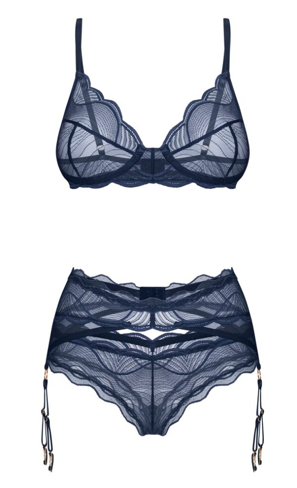 Obsessive Nightly Blue Set Sutien Portjartier și Tanga - imagine 4