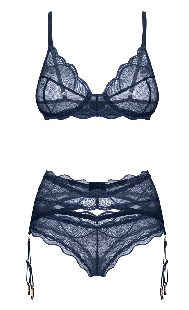 Obsessive Nightly Blue Set Sutien Portjartier și Tanga - imagine 4