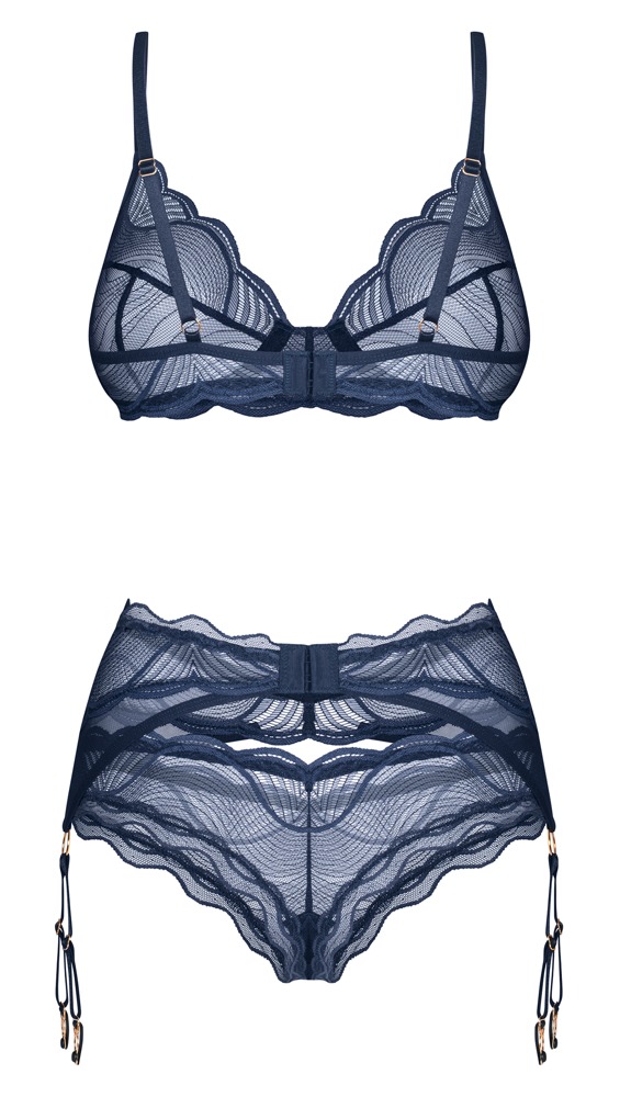 Obsessive Nightly Blue Set Sutien Portjartier și Tanga - imagine 5