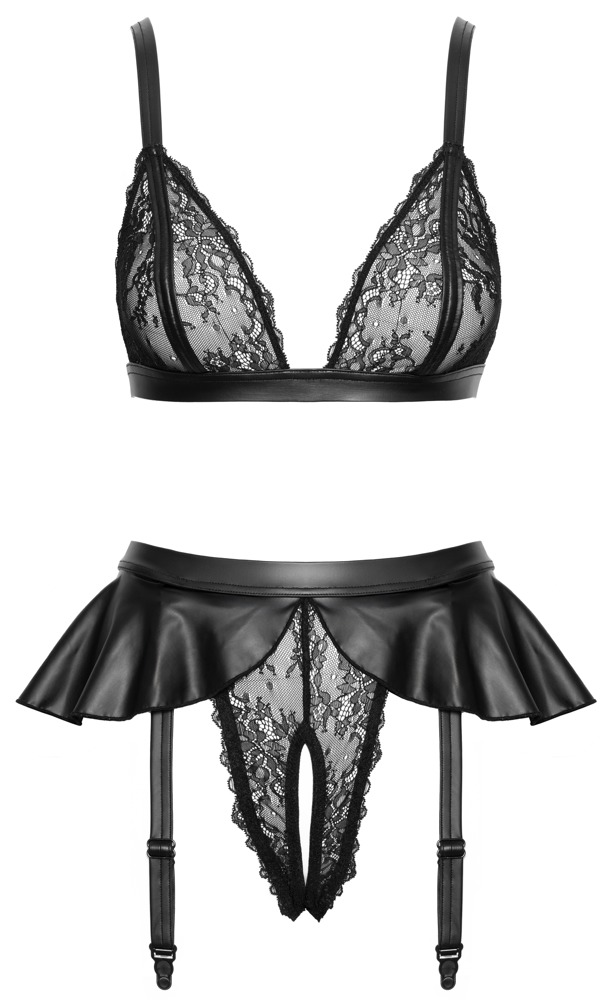 Set Sutien cu Portjartier Cottelli LINGERIE Negru din Dantelă - imagine 6