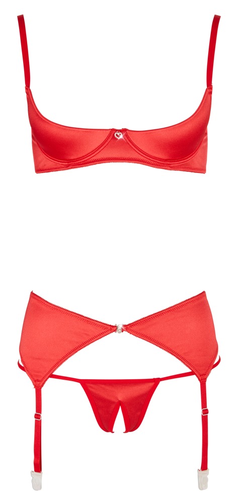 Set Lenjerie Roșu cu Sutien Balconette Portjartier și Tanga - imagine 8