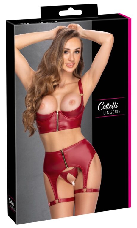 Cottelli LINGERIE Set Balconette Bordeaux cu Portjartier și String Decupat