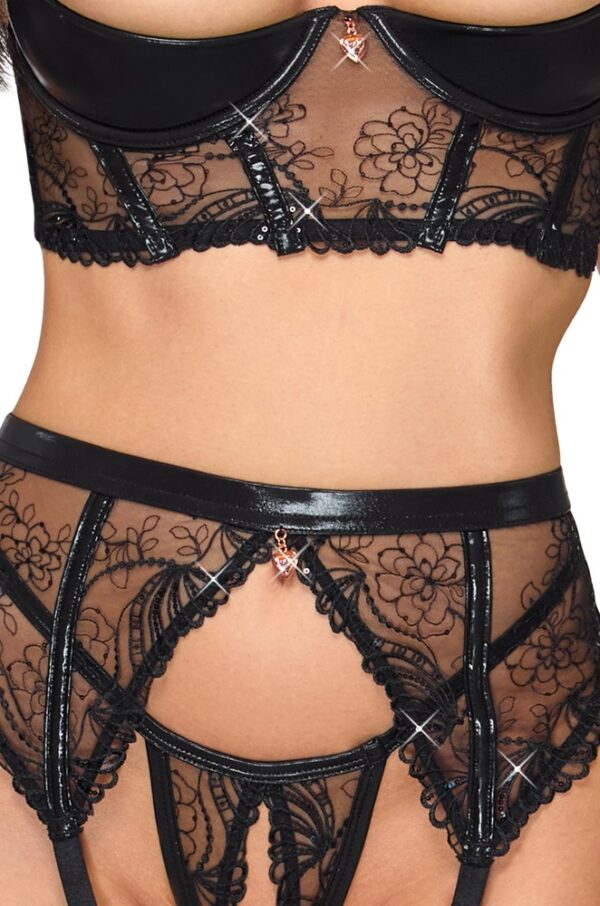 Cottelli LINGERIE Set Balconette cu Portjartier și String Decupat Wetlook - imagine 4