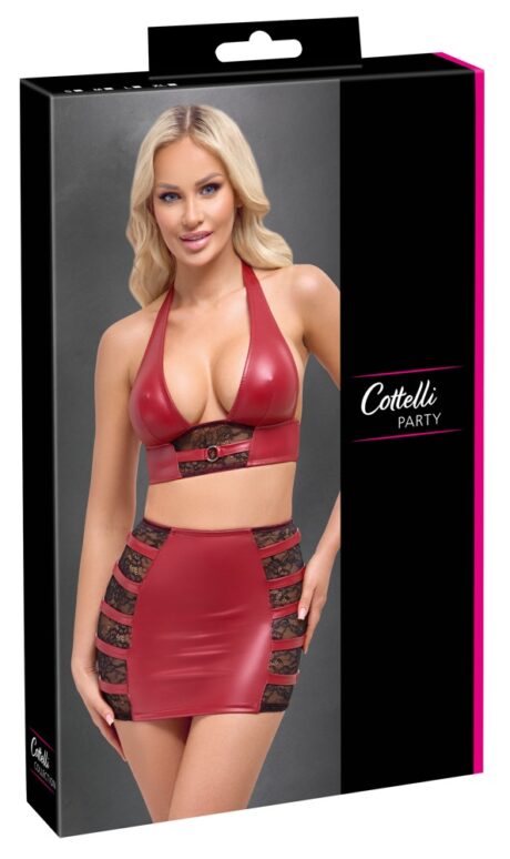 Set Top și Fustă Wetlook Roșu