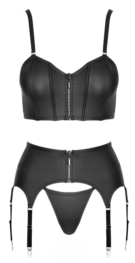 Cottelli Party Set 3 Piese Top Corset Portjartier și Tanga cu Fermoare - imagine 6