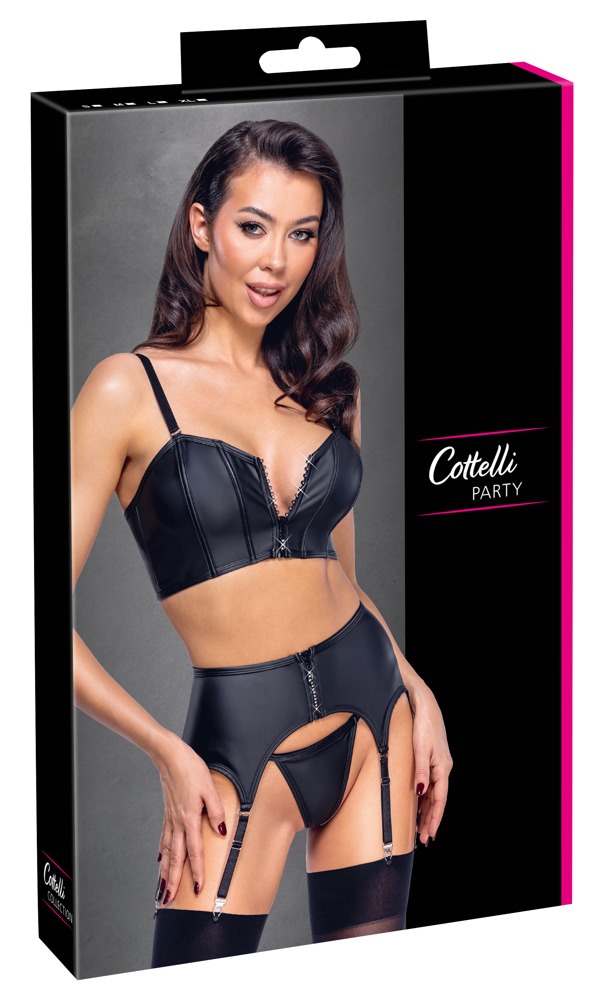 Cottelli Party Set 3 Piese Top Corset Portjartier și Tanga cu Fermoare