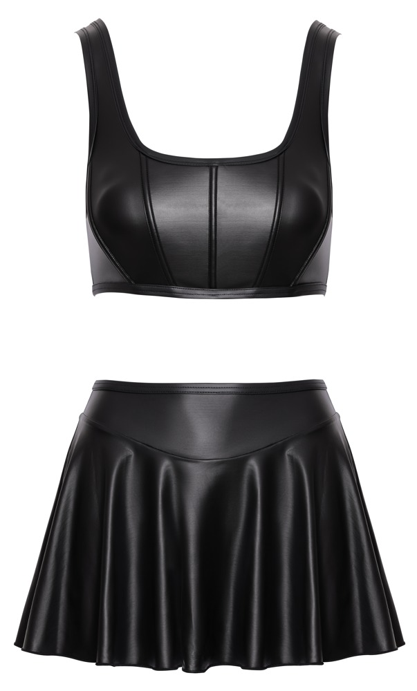 Cottelli Party Set Top Corset și Fustă Mini Neagră cu Aspect Mat - imagine 5