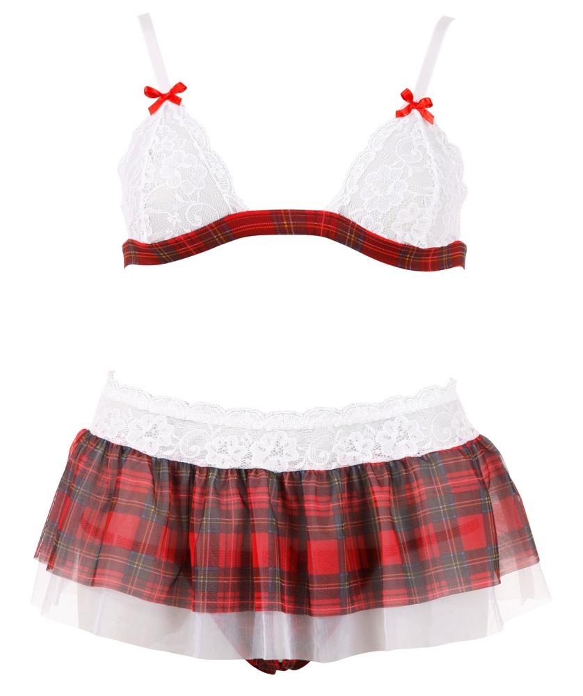 Cottelli Set Top și Fustă Mini în Carouri Roșii cu Dantelă și Tulle - imagine 5
